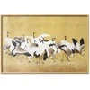 Artgeist Plakatas - Japanese Cranes - a flock of birds against a golden background based on the painting of Ishida Yūtei