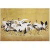 Artgeist Plakatas - Japanese Cranes - a flock of birds against a golden background based on the painting of Ishida Yūtei