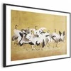 Artgeist Plakatas - Japanese Cranes - a flock of birds against a golden background based on the painting of Ishida Yūtei