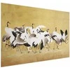 Artgeist Plakatas - Japanese Cranes - a flock of birds against a golden background based on the painting of Ishida Yūtei