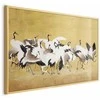 Artgeist Plakatas - Japanese Cranes - a flock of birds against a golden background based on the painting of Ishida Yūtei