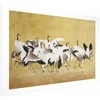 Artgeist Plakatas - Japanese Cranes - a flock of birds against a golden background based on the painting of Ishida Yūtei