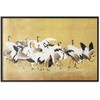 Artgeist Plakatas - Japanese Cranes - a flock of birds against a golden background based on the painting of Ishida Yūtei