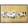 Artgeist Plakatas - Japanese Cranes - a flock of birds against a golden background based on the painting of Ishida Yūtei