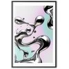 Artgeist Plakatas - Metallic Fluidity - abstract sidabrinis forms on a mint-violetinė background