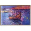 Artgeist Plakatas - Modern impressionism - night landscape of a lake with a floating boat