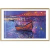 Artgeist Plakatas - Modern impressionism - night landscape of a lake with a floating boat