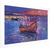 Artgeist Plakatas - Modern impressionism - night landscape of a lake with a floating boat