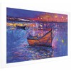 Artgeist Plakatas - Modern impressionism - night landscape of a lake with a floating boat