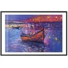 Artgeist Plakatas - Modern impressionism - night landscape of a lake with a floating boat