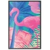 Artgeist Plakatas - Rožinė Flamingo - abstract flamingo against a background of palm trees and ice cubes