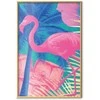 Artgeist Plakatas - Rožinė Flamingo - abstract flamingo against a background of palm trees and ice cubes