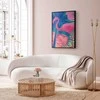 Artgeist Plakatas - Rožinė Flamingo - abstract flamingo against a background of palm trees and ice cubes