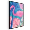 Artgeist Plakatas - Rožinė Flamingo - abstract flamingo against a background of palm trees and ice cubes
