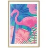 Artgeist Plakatas - Rožinė Flamingo - abstract flamingo against a background of palm trees and ice cubes