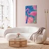 Artgeist Plakatas - Rožinė Flamingo - abstract flamingo against a background of palm trees and ice cubes