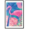 Artgeist Plakatas - Rožinė Flamingo - abstract flamingo against a background of palm trees and ice cubes