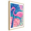 Artgeist Plakatas - Rožinė Flamingo - abstract flamingo against a background of palm trees and ice cubes