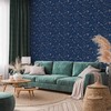 Artgeist Tapetas - Cosmic Fantasy - Pattern with Suns - Moons - and Dragonflies on a Dark Background.