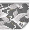 Artgeist Tapetas - Flying birds – a delicate pattern of baltas and pilkas herons on a pilkas background