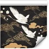 Artgeist Tapetas - Oriental impressions - decorative pattern with a motif of flying cranes on a dark background