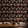 Artgeist Tapetas - Ornament with birds - silhouettes of cranes and peony flowers on a dark background