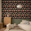 Artgeist Tapetas - Ornament with birds - silhouettes of cranes and peony flowers on a dark background