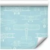Artgeist Tapetas - Sketch - Outline of an airplane in baltas on a turquoise background.