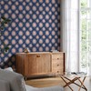 Artgeist Tapetas - Sunny Patterns - Repeating sun motif on a navy background.