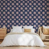 Artgeist Tapetas - Sunny Patterns - Repeating sun motif on a navy background.