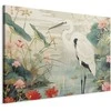 Artgeist XXL paveikslas - By an Asian pond - an illustration in the style of a Japanese engraving, depicting a heron