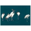 Artgeist XXL paveikslas - Evening by the pond - a group of cranes drawn in dry pastel on a dark turquoise background