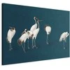 Artgeist XXL paveikslas - Evening by the pond - a group of cranes drawn in dry pastel on a dark turquoise background