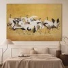 Artgeist XXL paveikslas - Japanese cranes - a flock of birds against a golden background based on a painting by Ishida Yūtei