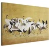Artgeist XXL paveikslas - Japanese cranes - a flock of birds against a golden background based on a painting by Ishida Yūtei