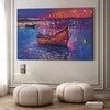 Artgeist XXL paveikslas - Modern impressionism - night landscape of a lake with a floating boat