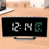 LED veidrodinis laikrodis su lenktu ekranu, temperatūros ir drėgmės rodymu