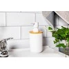 Plastik soap dispensor with wood 7x7x16 cm