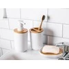 Plastik soap dispensor with wood 7x7x16 cm