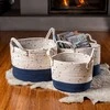 Blue Set of 3 baltas-mėlynas cotton baskets 32+28+24cm