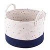 Blue Set of 3 baltas-mėlynas cotton baskets 32+28+24cm