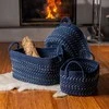 Set of 3 dark mėlynas rectangular cotton baskets 37+34+31cm