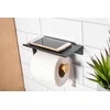 Juodas metal toilet paper &amp; cell-phone holder with bamboo stem 18x10x7,5 cm color box