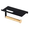 Juodas metal toilet paper &amp; cell-phone holder with bamboo stem 18x10x7,5 cm color box
