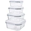 Kvadratinis sodos kalkių stiklinis maisto indas su PP dangteliu 750 ml 15,8x15,8x7 cm