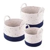 Blue Set of 3 baltas-mėlynas cotton baskets 32+28+24cm