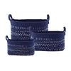 Set of 3 dark mėlynas rectangular cotton baskets 37+34+31cm