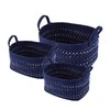 Set of 3 dark mėlynas rectangular cotton baskets 37+34+31cm