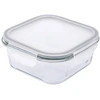 Kvadratinis sodos kalkių stiklinis maisto indas su PP dangteliu 750 ml 15,8x15,8x7 cm