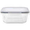 Kvadratinis sodos kalkių stiklinis maisto indas su PP dangteliu 750 ml 15,8x15,8x7 cm